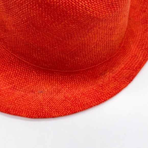 REINHARD PLANK Dennis Viscose Hat Fedora Large Orange Straw Vacation Beach NEW